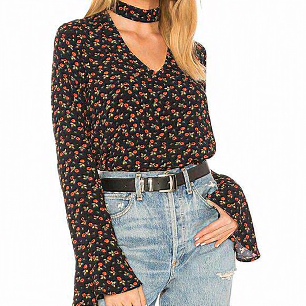Sanctuary “Rose” Tie Neck Bell Sleeve Top